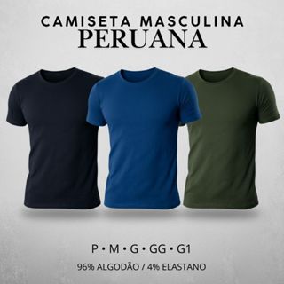 Kit 3 Camisetas Masculinas Algodão Peruano Lisa Básica Premium Elastano Casual em Oferta na Shopee