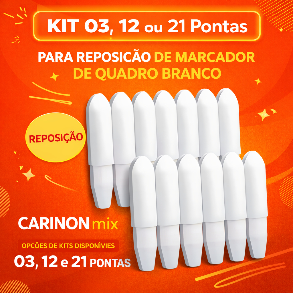Kit 3, 12 ou 21 Pontas de Reposição CarinonMix Para Marcador Pincel Pilot V Board Master