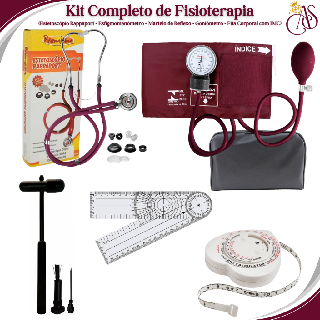 Kit para Fisioterapia com Aparelho de Pressão, Esteto Rappaport Premium, Martelo de Reflexo, Goniômetro e Fita Métrica em Oferta na Shopee