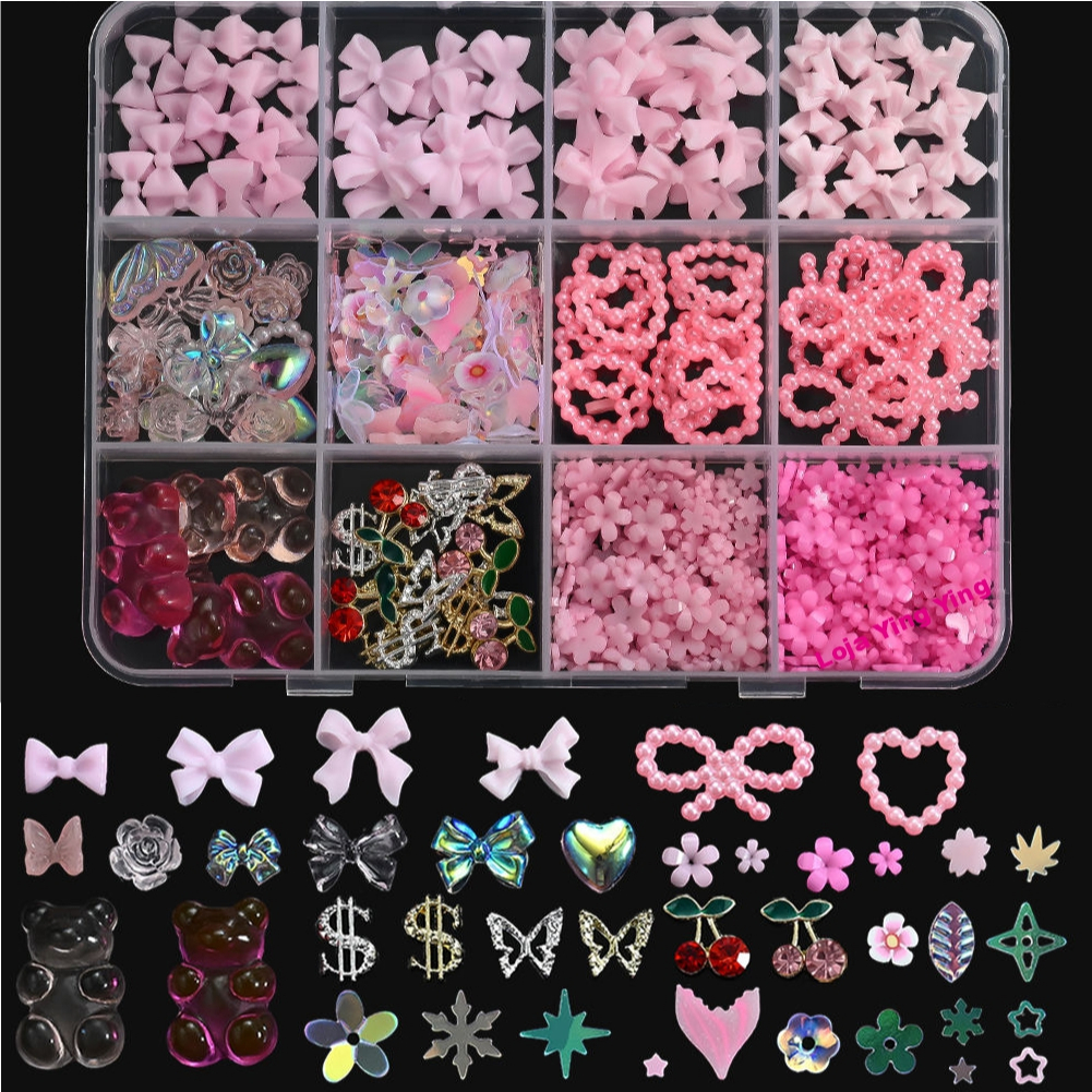 Manicura requintada. Incluir Ursos Kawaii, Acessórios de Liga Metálica, Cerejas, Borboletas,Laços Rosa,Flores e Strass em Oferta na Shopee