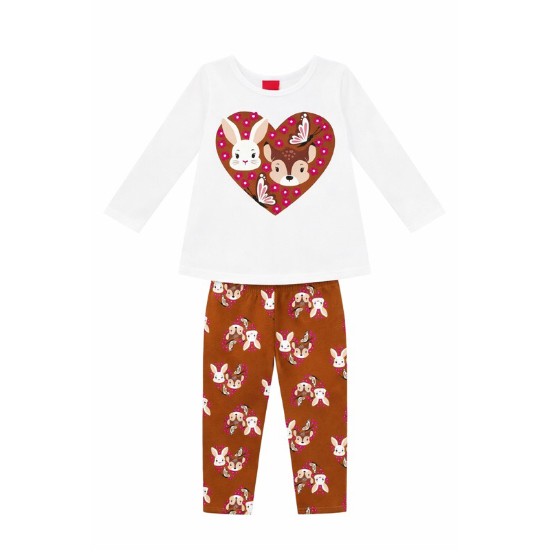 Conjunto Infantil Menina Kyly Inverno Meia Estação Blusa Manga Longa + Legging Estampada Confortável