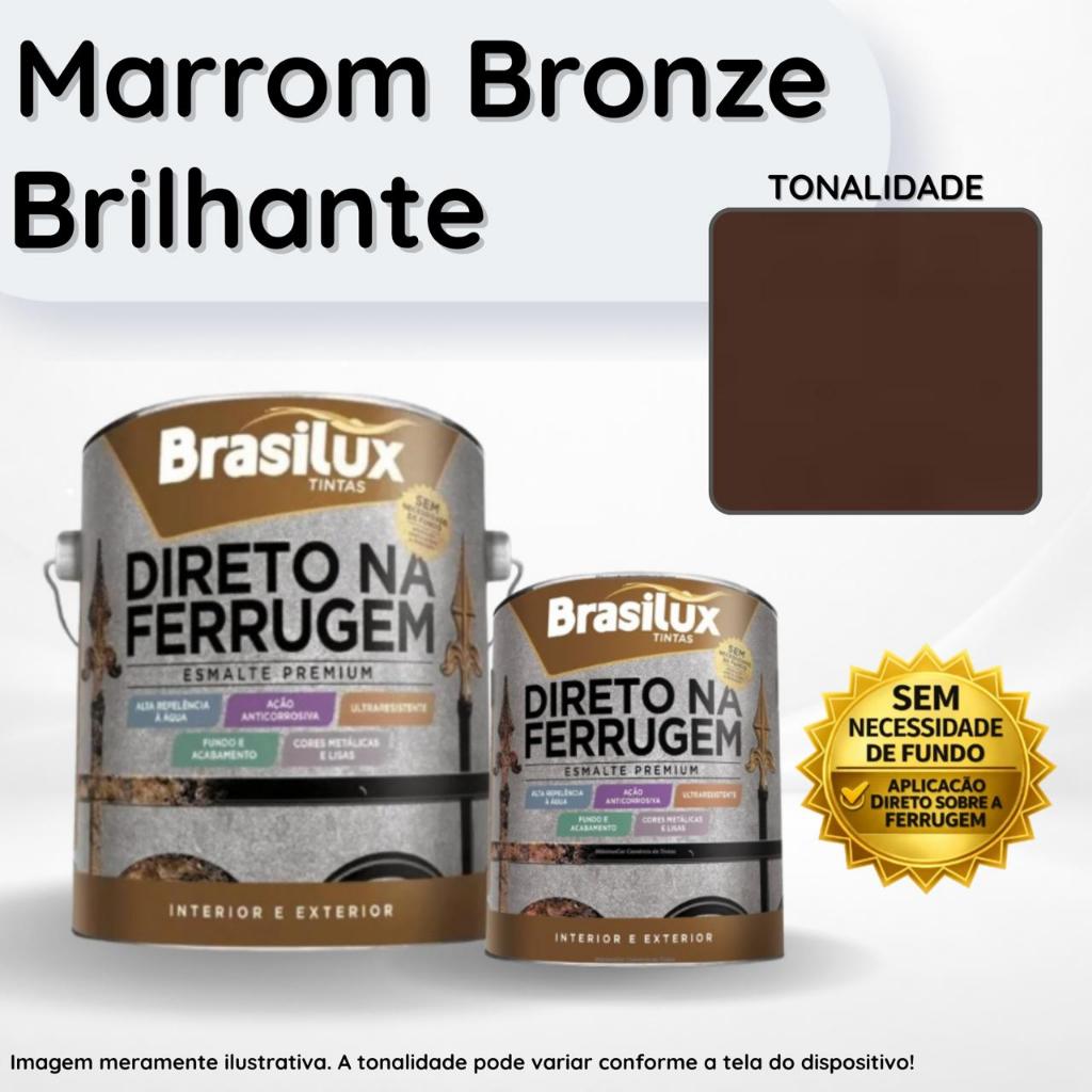 Tinta Esmalte Marrom Bronze Brilhante Premium Direto na Ferrugem 900ml e 3,6L Brasilux em Oferta na Shopee
