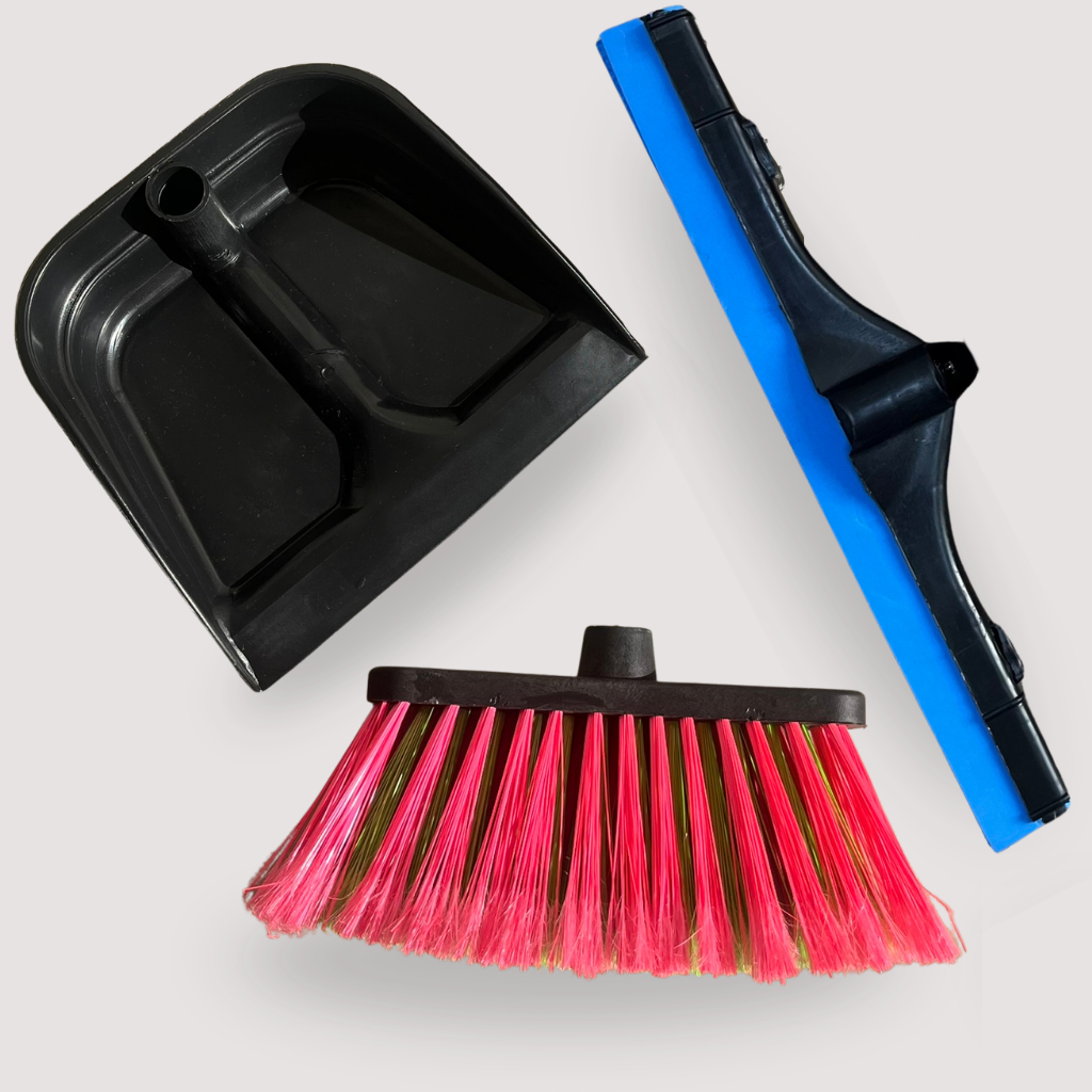 Kit Vassoura Rodo 40cm e Pá de Lixo Cores Sortidas Sem Cabo Resistente Limpeza Geral