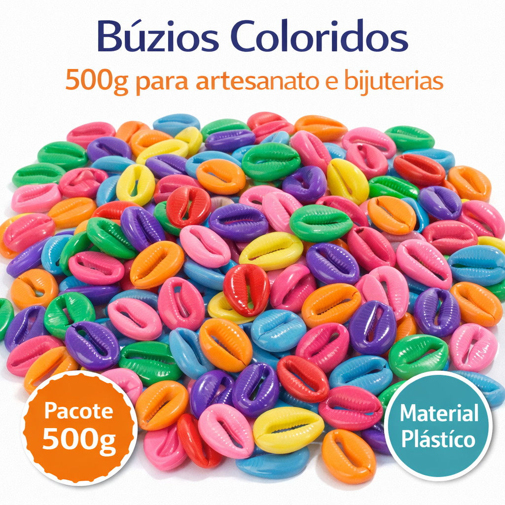 Entremeio Búzios (18mm) Colorido 500g – Miçangas para Pulseiras, Colares, Artesanato e Bijuterias