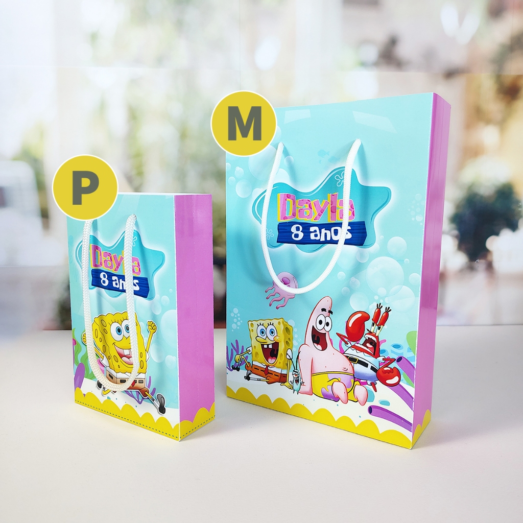 Sacolinha Personalizada Festa Infantil Bob Esponja menina Pré-Montada Lembrancinha Personalizada