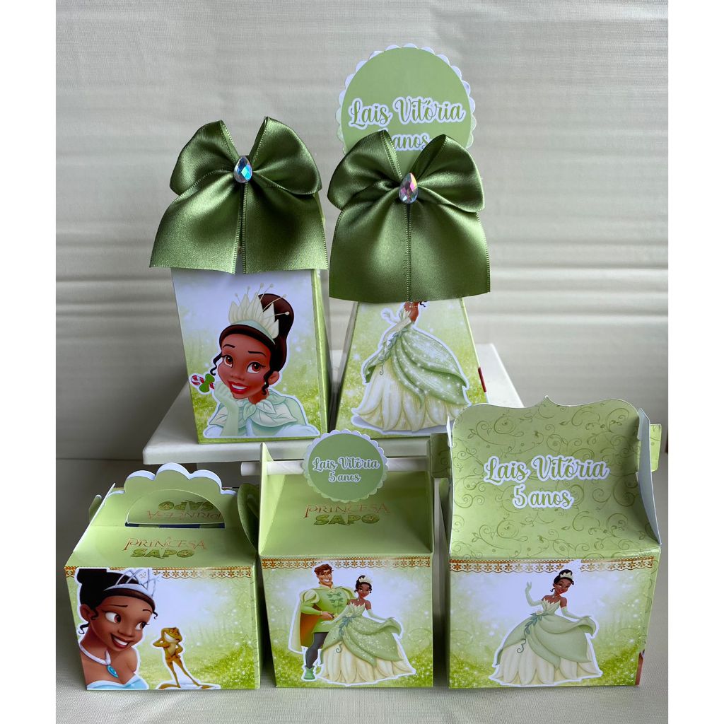 PEGUE E MONTE - Kit Festa Personalizados Tiana A princesa e o sapo Lembrancinhas Caixinhas para festa
