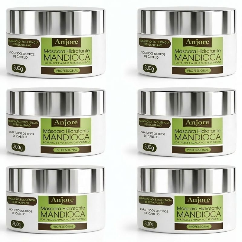 6 Máscara Hidratante Mandioca 300Gr Anjore Hidratação Com Extrato De Mandioca Vitaminas A E C
