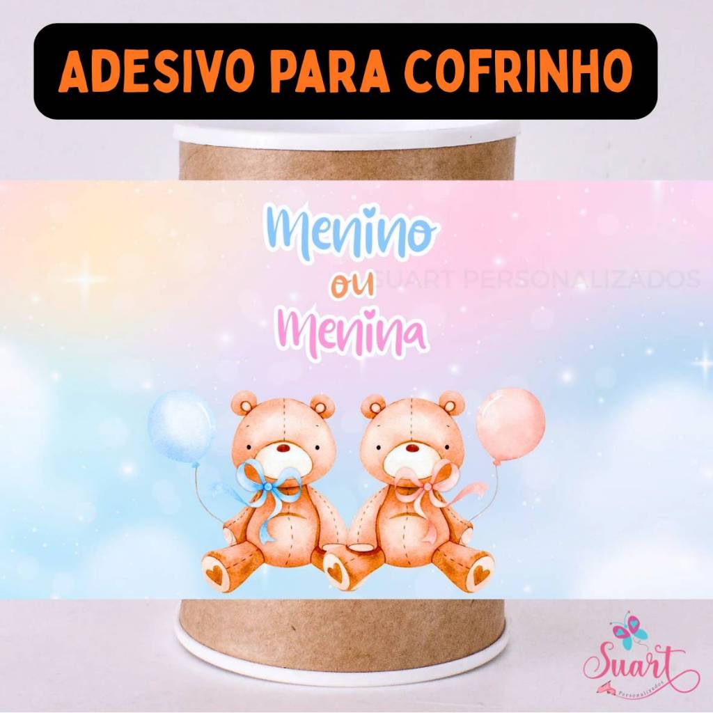 100 Rotulo adesivo para personalizar cofrinho Chá revelação ursinho para Lembrancinha de Festas e Eventos