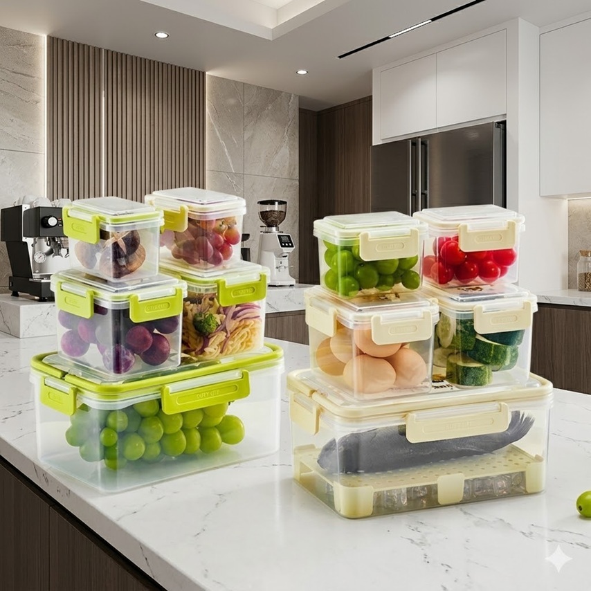 Kit 5 Potes Armazenar Empilhável Conserva Plástico Cesto Cozinha Alimentos Recipiente Organizador