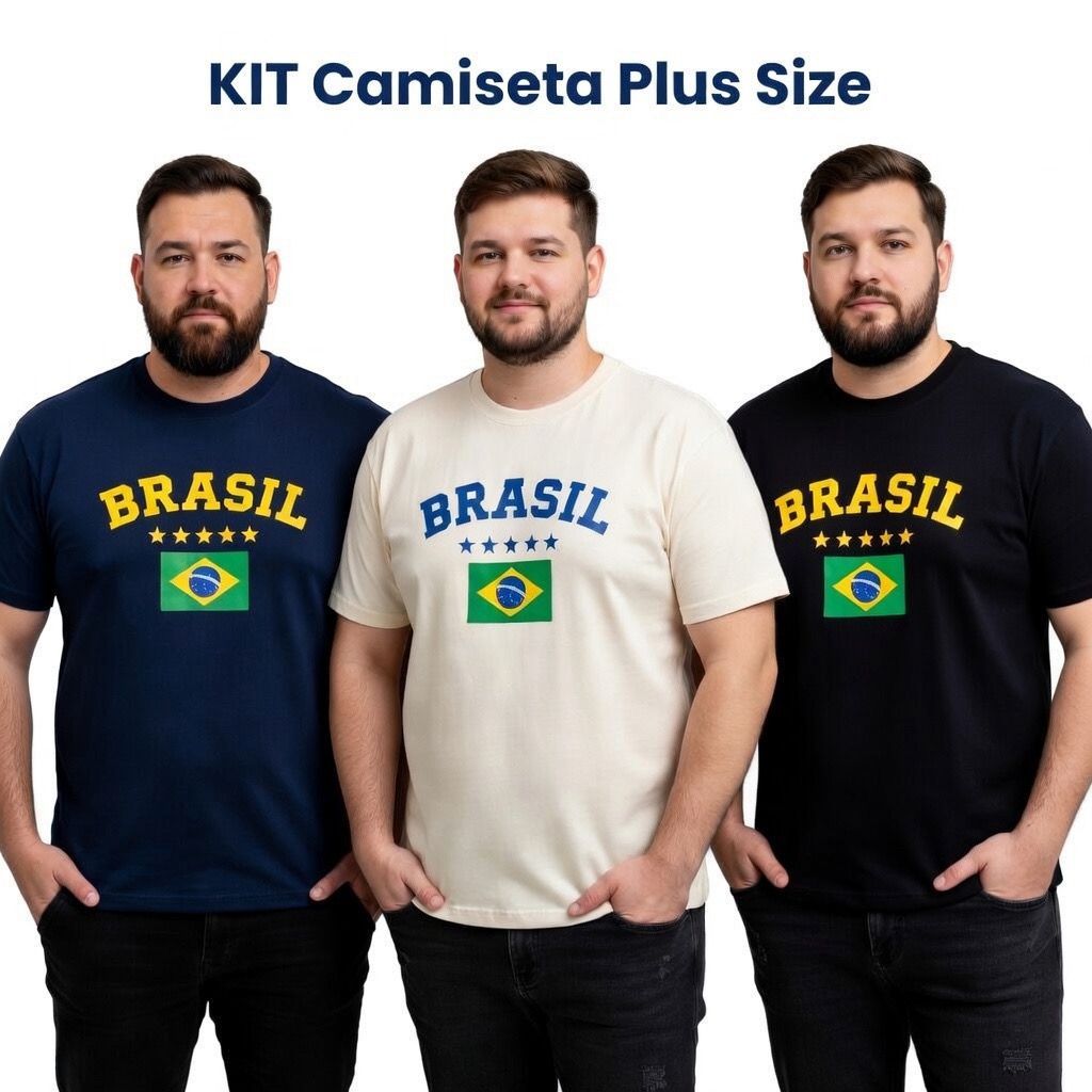 Kit Camiseta Brasil Plus Size G1 ao G5 Premium 100% Algodão  Brasil Torcida …