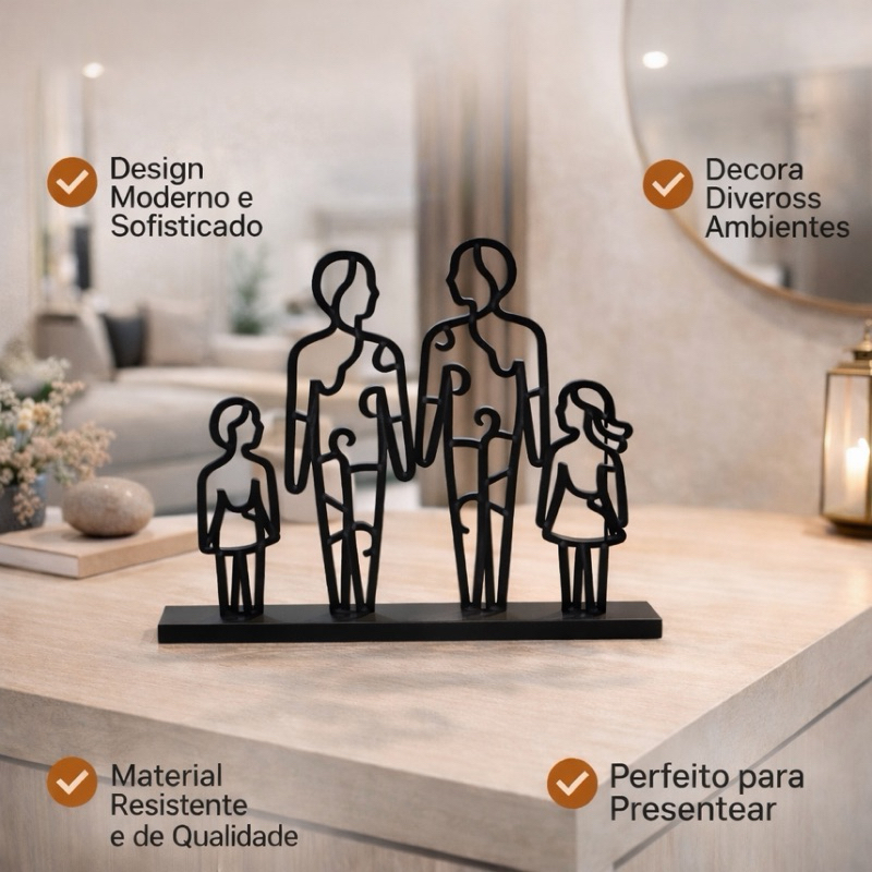 Escultura Personalizada Família Moderna Decorativa Minimalista Preta Decoração Sala Presente em Oferta na Shopee