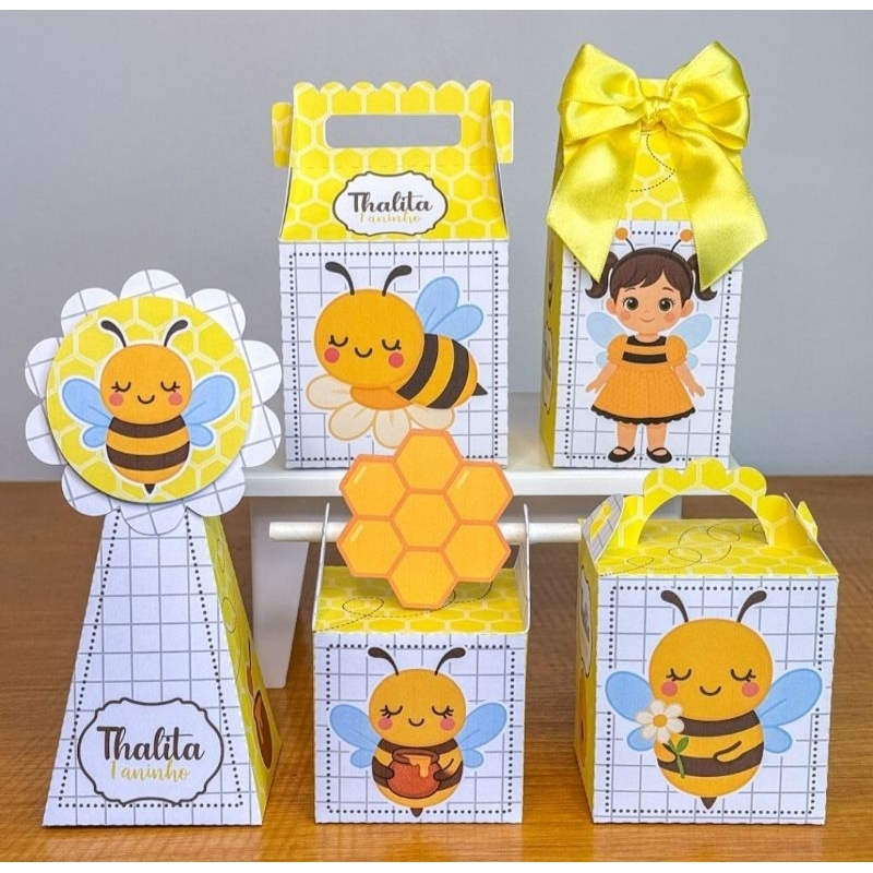 Kit Caixinhas Personalizadas Abelhinha Menina/SEMI MONTADAS/Lembrancinhas Para Aniversário Abelhinha Menina