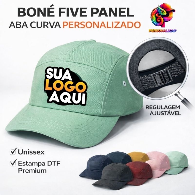 Boné Five Panel Aba Curva Skatista Unissex - Personalizado em Oferta na Shopee
