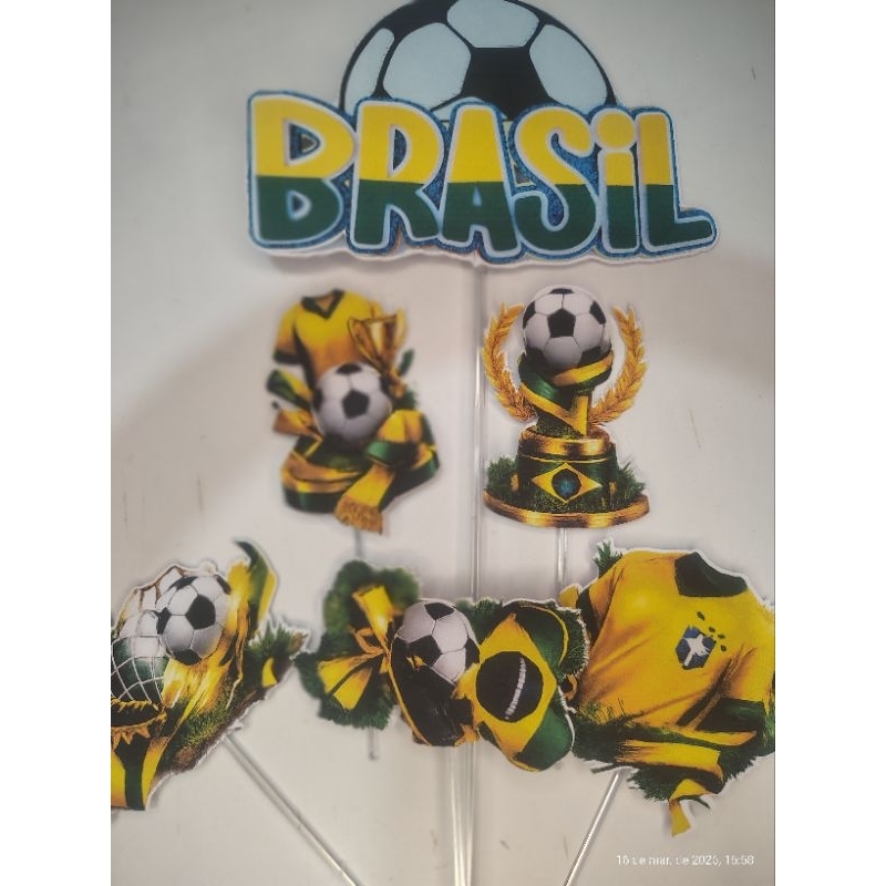 🟢 Envio rápido Título Topo de Bolo Brasil Futebol Copa do Brasil – Decoração Festa Tema Futebol Seleção Brasileira
