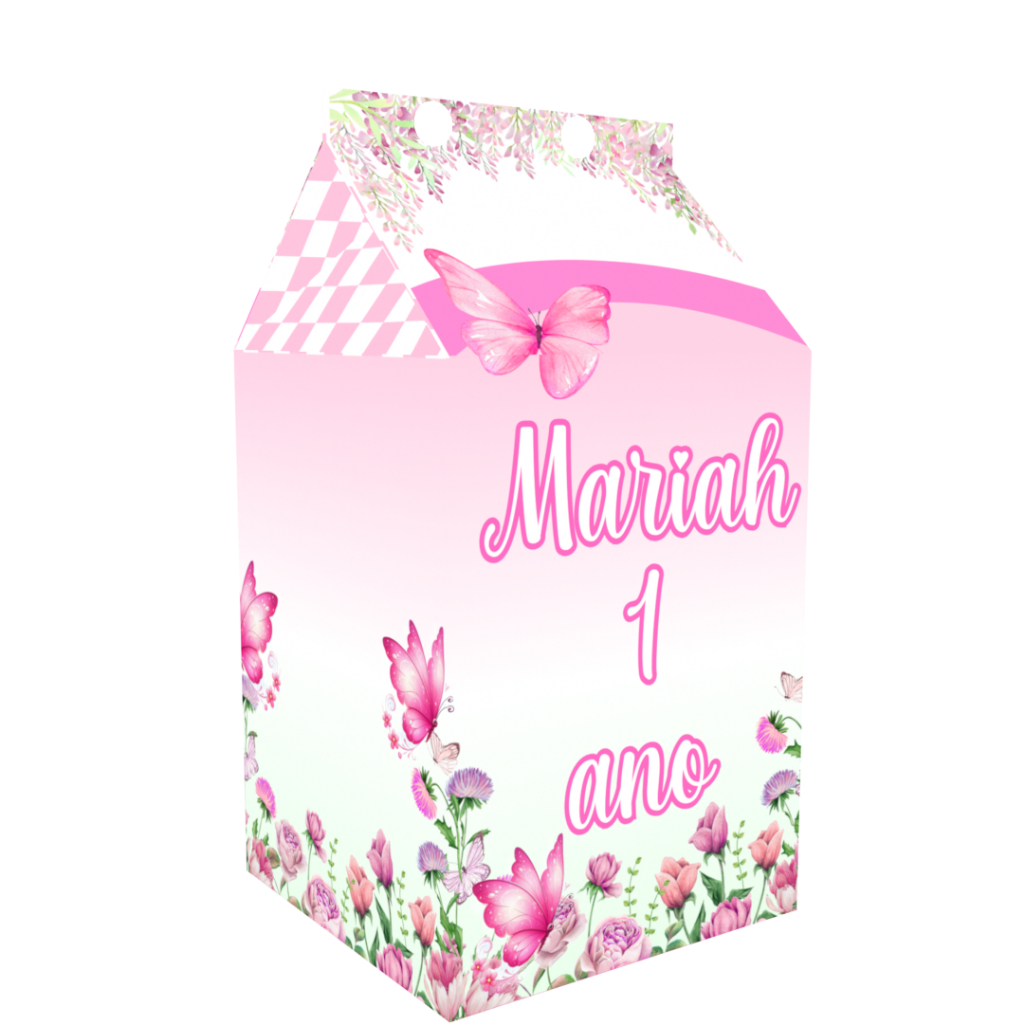 Caixinha Milk Jardim das Borboletas para Festa Personalizada - Lembrancinha para Festa