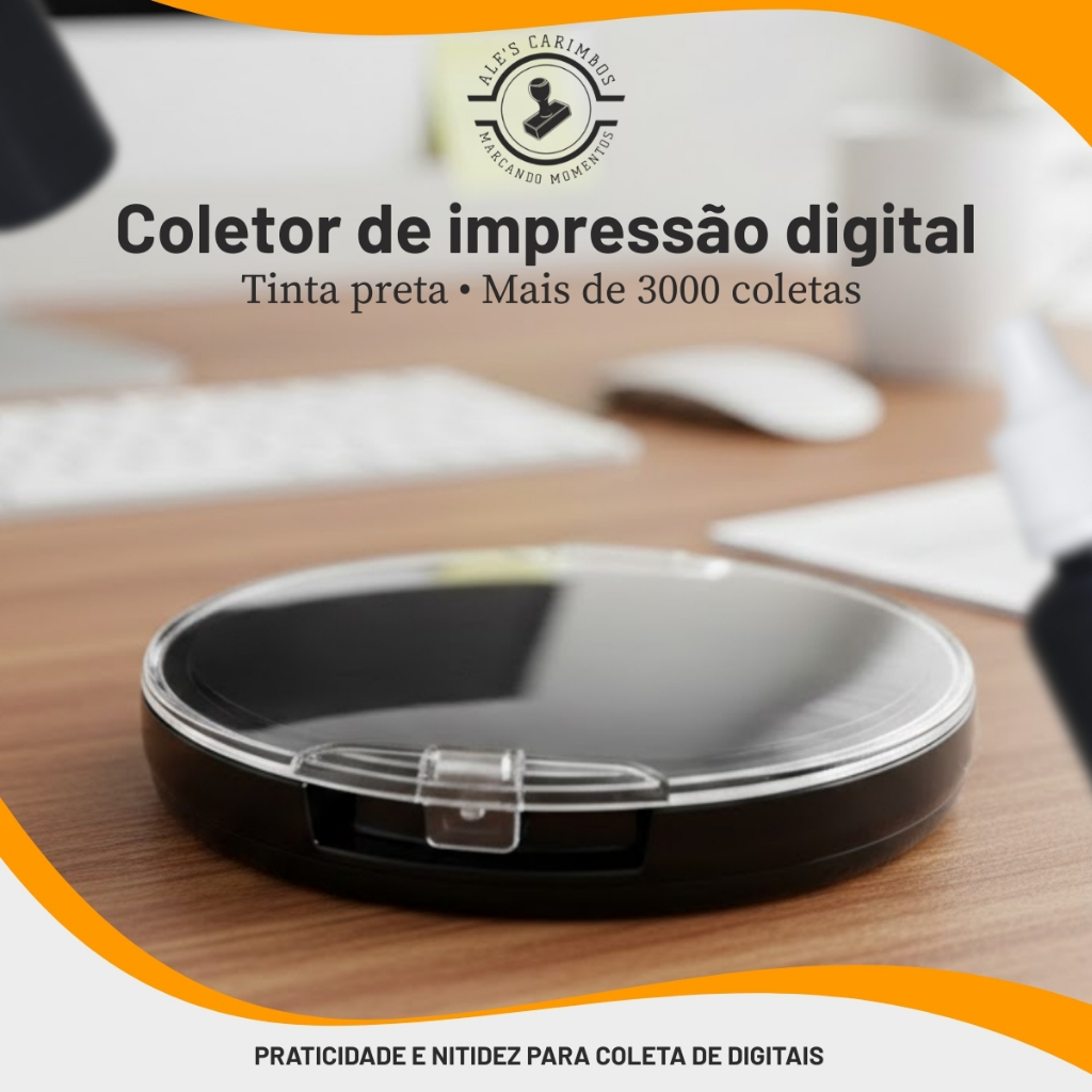 Coletor Impressão Digital Preto 40mm Coleta Digitais Cartório Perícia Identificação
