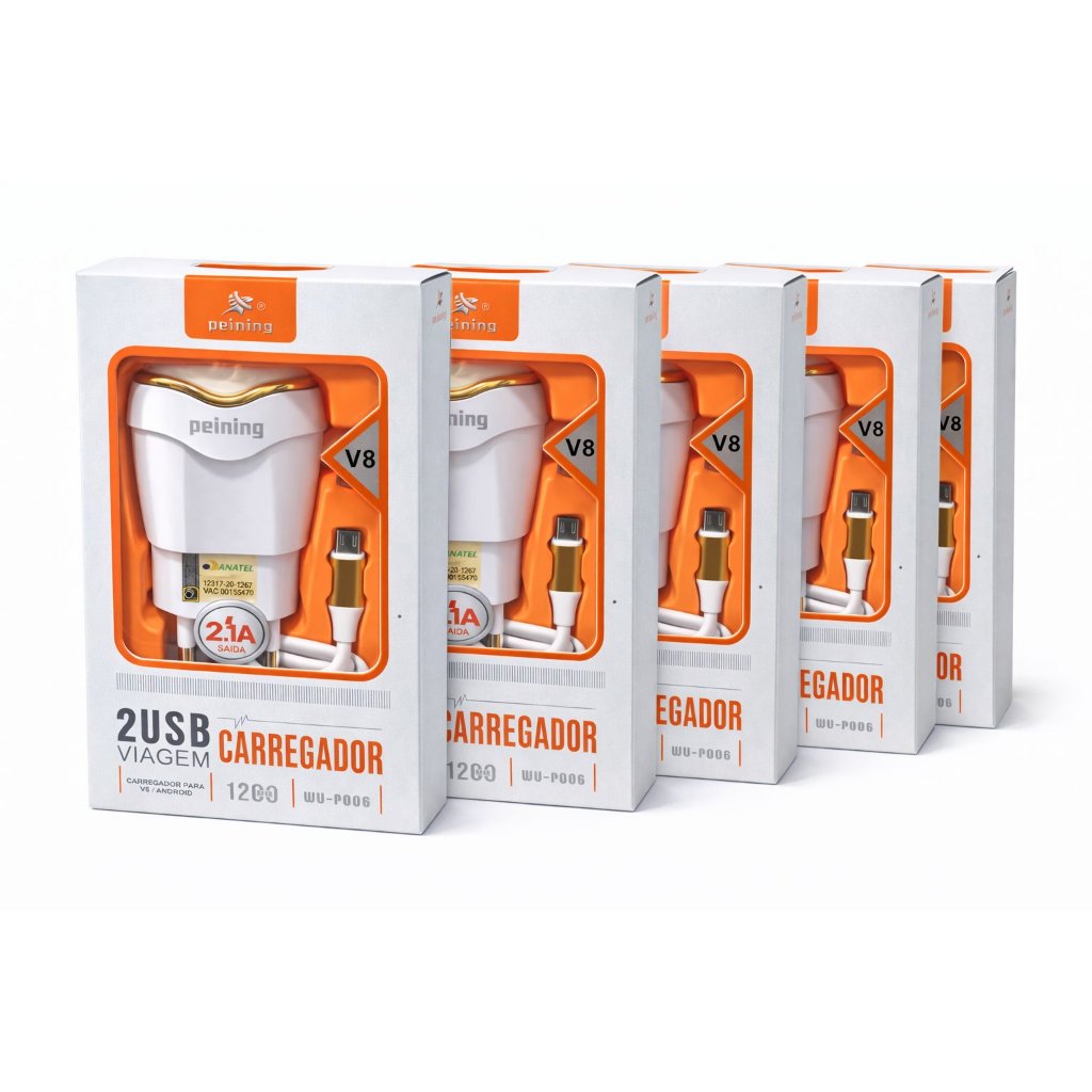 Kit 10 Carregadores Duplo usb Carga Rápida Compatível Usb V8 Branco atacado