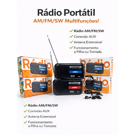 Rádio de Bolso LE-653 AM/FM Portátil Retro Vintage com Fone Antena Alta Qualidade Compacto