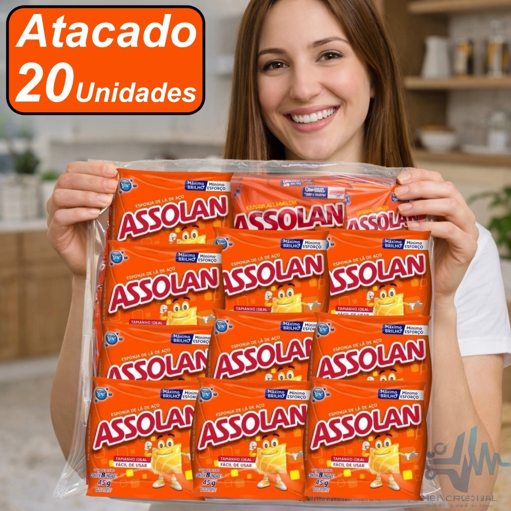 Esponja Lã Aço Assolan 45gr Cozinha Fardo 20 Pacotes com 8 Buchas OFERTA!