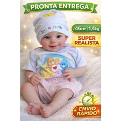 Boneca Reborn Realista 46cm 1,4kg Corpo Tecido Membros Vinil Siliconado Bebê Realista Pronta Entrega