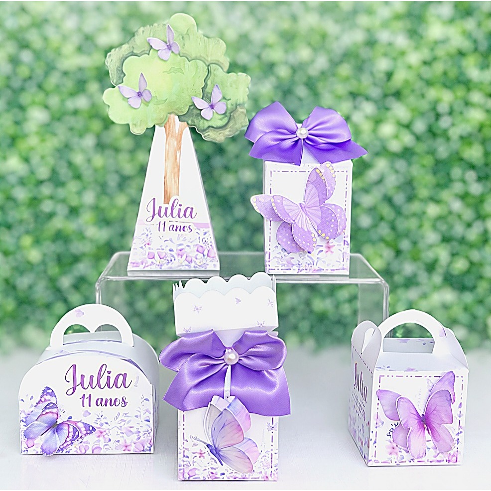 kit festa Personalizado Jardim borboletas Lilas - Jardim Encantado Roxo - Jardim lilás - Lembrancinhas - PEGUE E MONTE