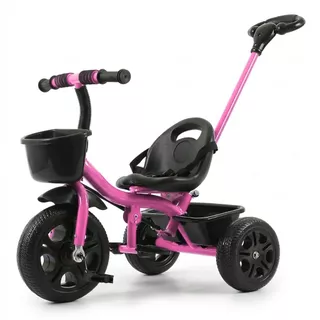 Triciclo 2 em 1 rosa com empurrador