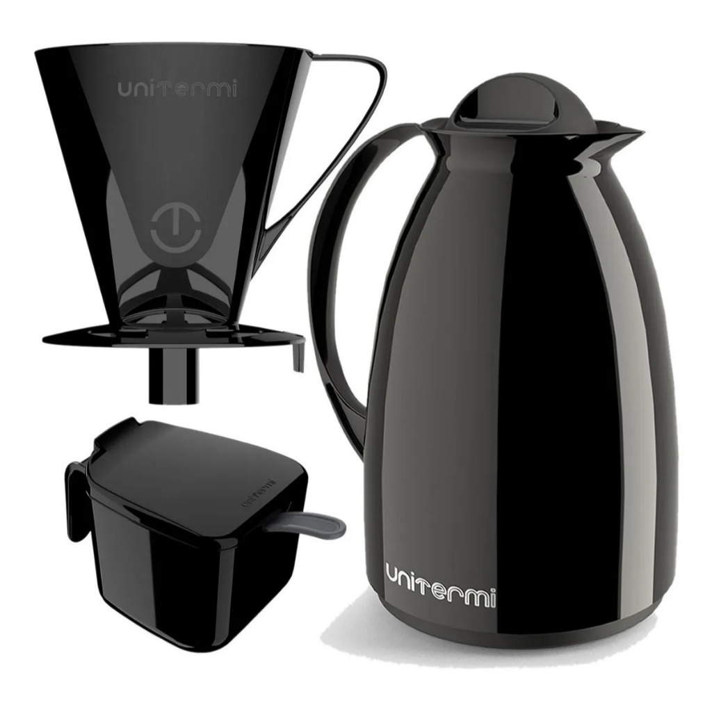 Kit Café Completo Térmico Unitermi 3 peças ~ Garrafa + Açucareiro + Suporte Filtro | Ideal para Café, Chá e Tereré