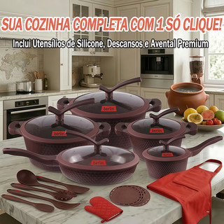 Conjunto De Panelas Antiaderente Cerâmica 22 Peças Com Revestimento Premium Tampa Vidro Temperado E Jogo De Utensílios