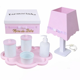 Kit de Higiene para bebê Rosa em Madeira e Porcelana Personalizado com nome em Oferta na Shopee