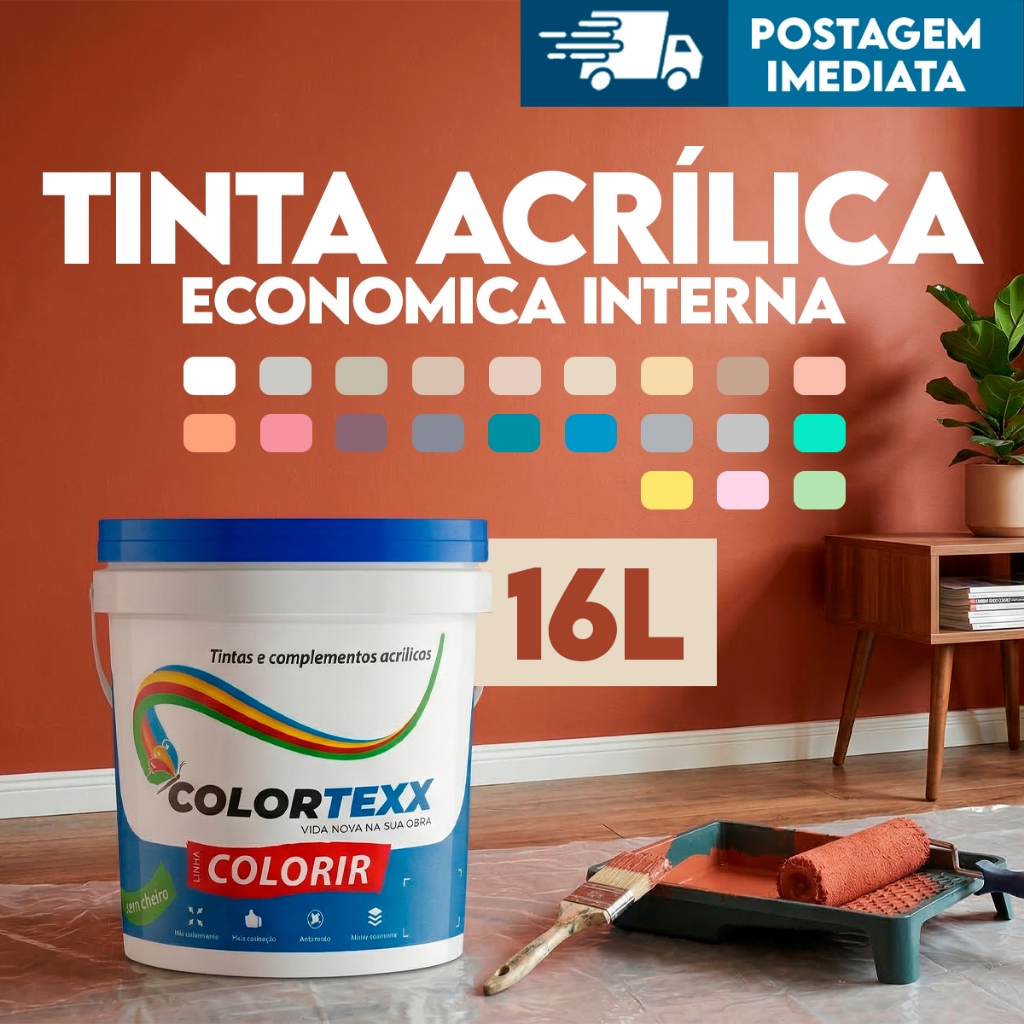 Tinta de Parede Acrílica Cores Balde Economica E Alto Rendimento 16L Antimofo Colorir 18kg Econômica em Oferta na Shopee