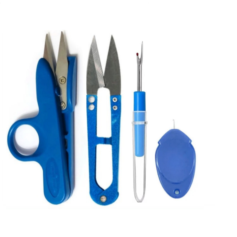 Kit Costura Completo 4 Peças  Tesoura Arremate Metal Tesoura Plástica  Passador de Linha Abridor de Casa