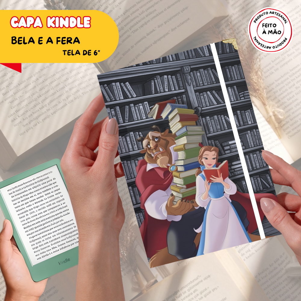 Capa para Kindle Bela e a Fera - 6 polegadas (10° geração até geração atual) - Produto artesanal personalizado