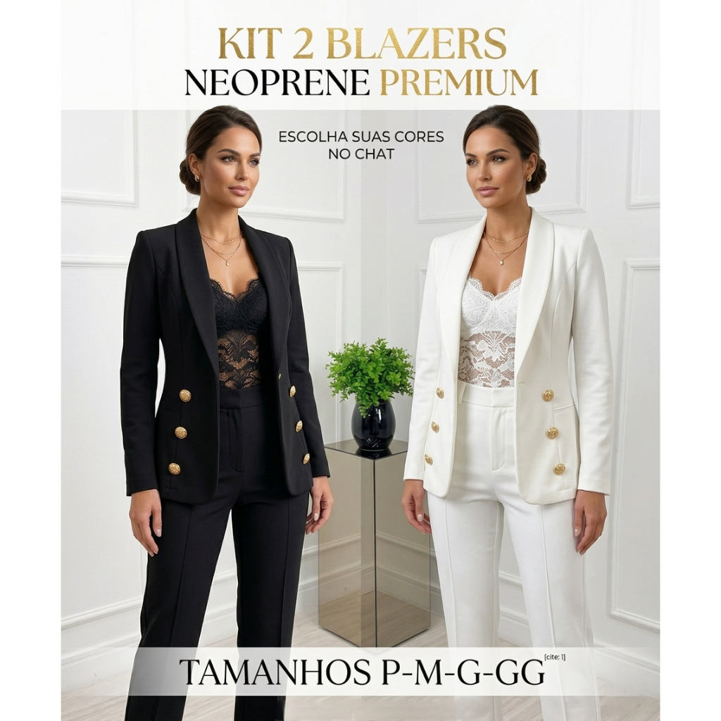 kit 2 blazer Neoprene feminina 12 botones