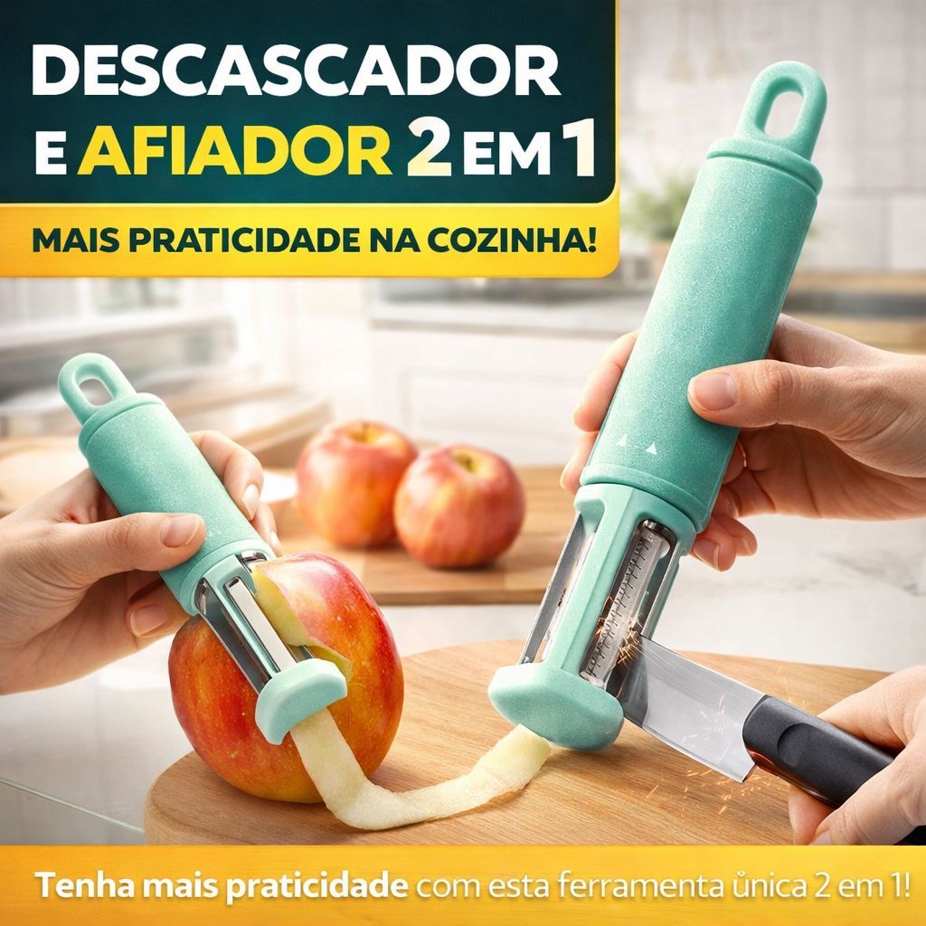 Descascador Afiador Faca Cozinha Verde Agua Multifuncional Pratico