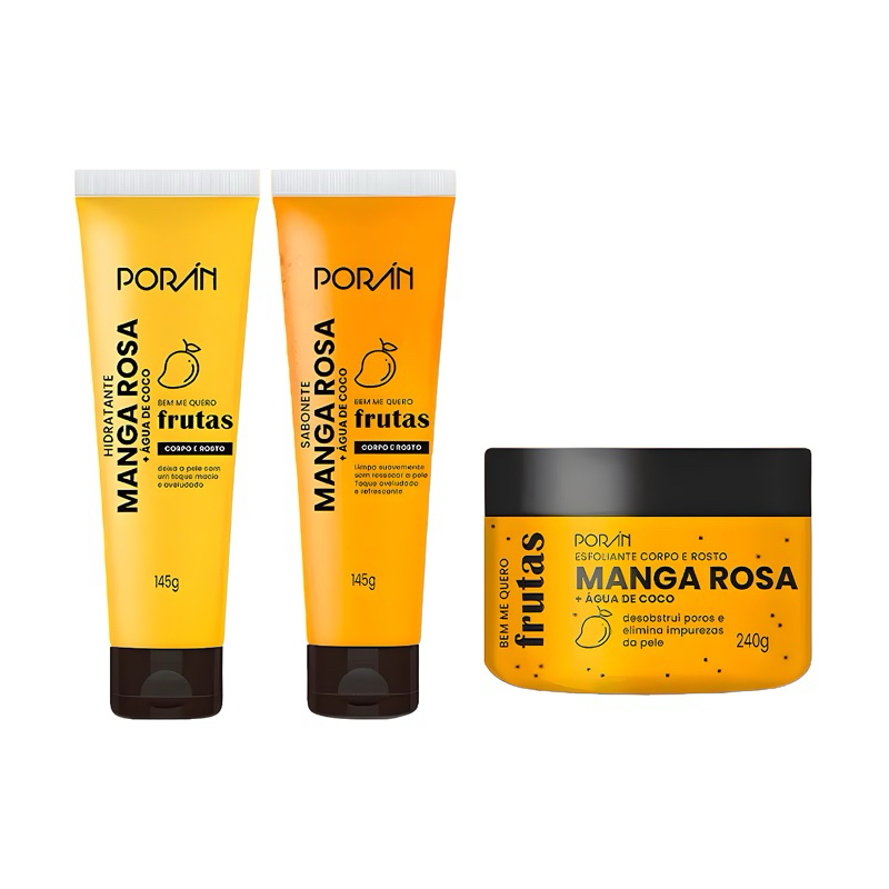 Kit Esfoliante + Sabonete + Hidratante Poran Linha Bem Me Quero Frutas Vegano