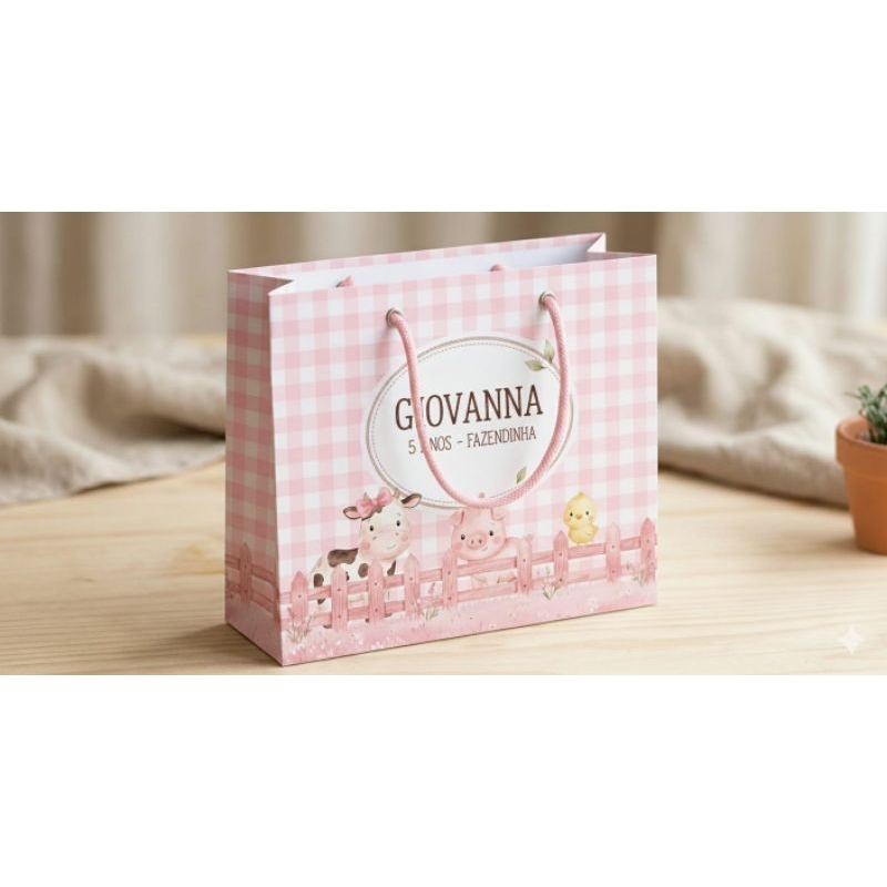 Kit 10 Sacolinhas Surpresa Fazendinha Rosa Menina | Lembrancinha Festa Fazendinha | Sacola Personalizada Infantil
