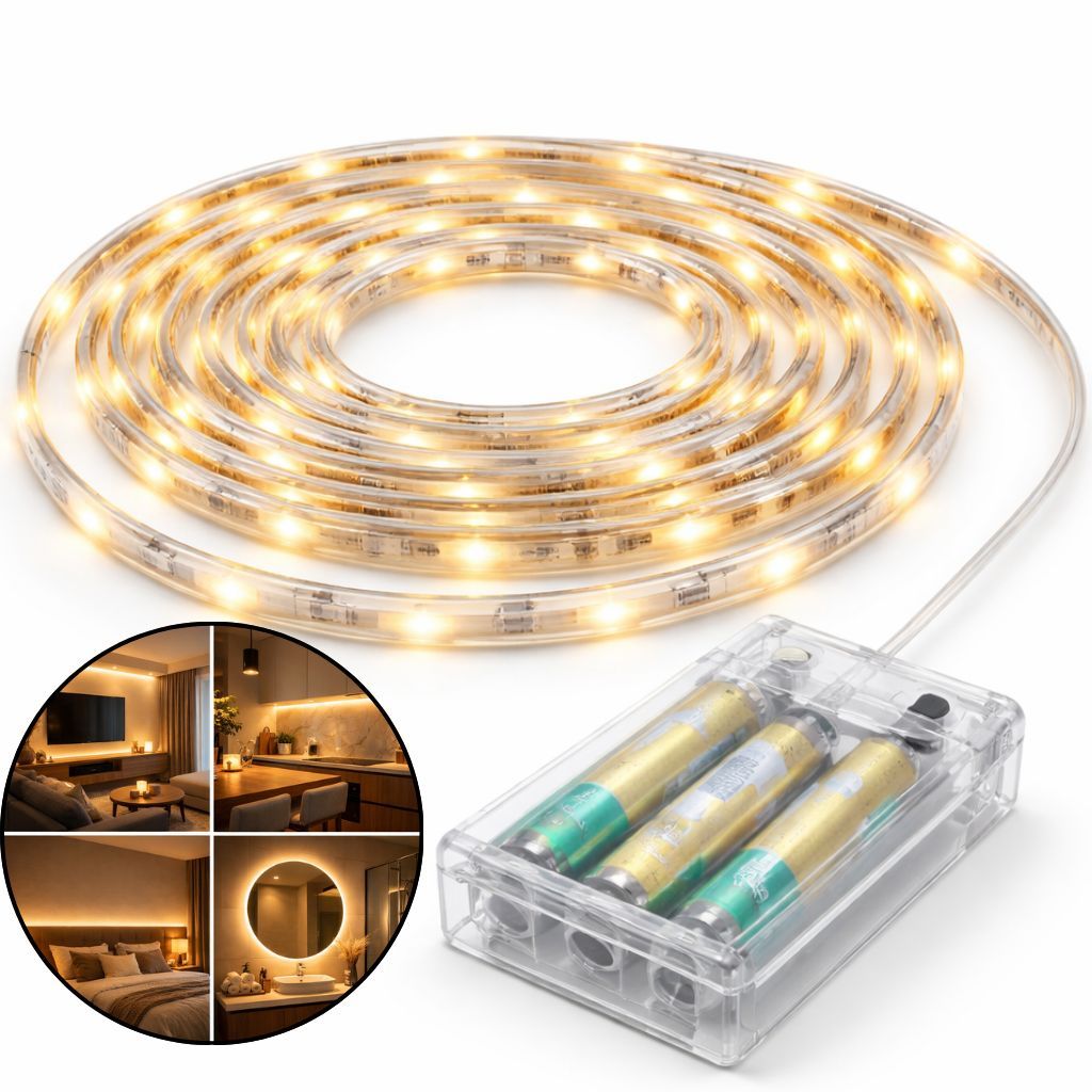 Fita LED 2 Metros Auto Adesiva 120 LEDs Luz Fixa Quarto Sala Branco Quente Frio RGB