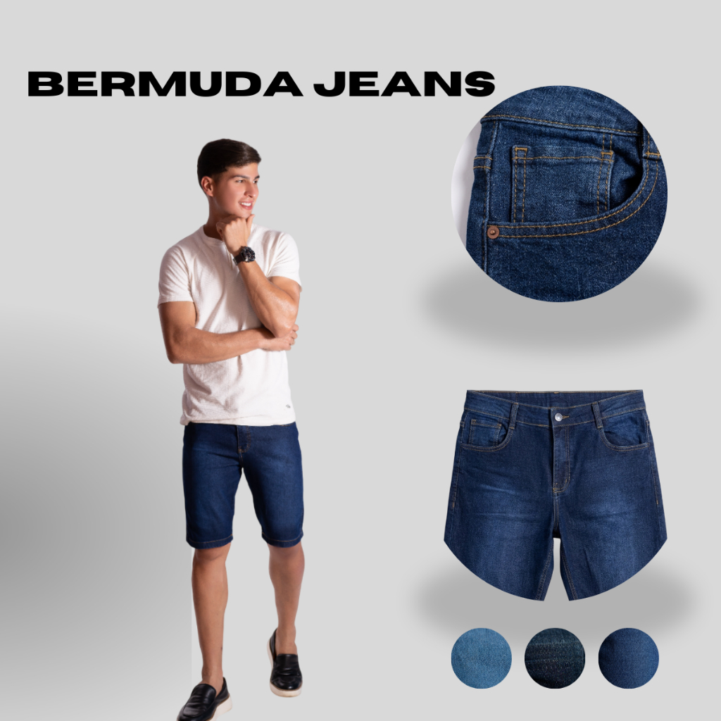 Bermuda Jeans Masculina Tradicional Elastano Slim Não Solta Tinta Casual