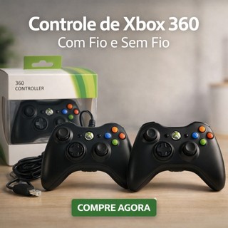 Controle Xbox 360 Wireless Sem ou Com Fio Preto Joystick Gamepad Para PC Android