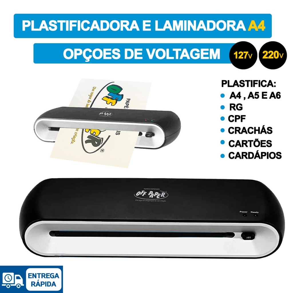 Plastificadora A4 Laminadora OFF-L01 Compacta Off Paper Voltagem 110v e 220v
