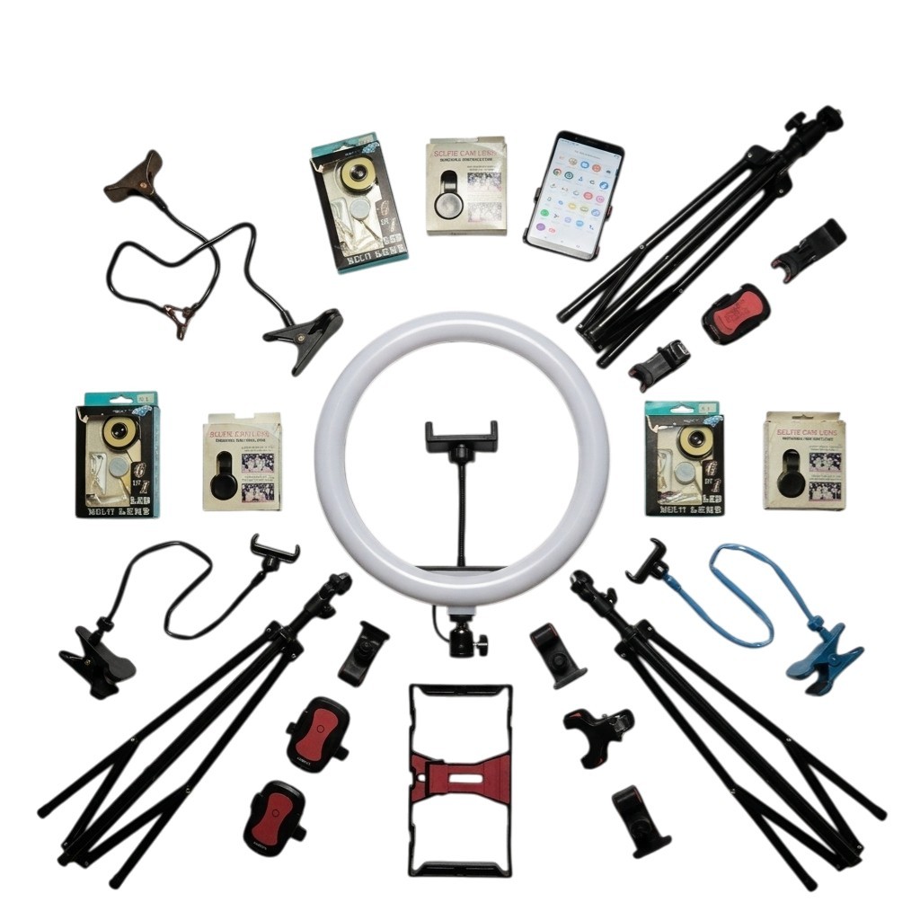 Kit Completo Ring Light 12 Pol + Tripé + Garras + Lentes Suporte Gaiola Articulável