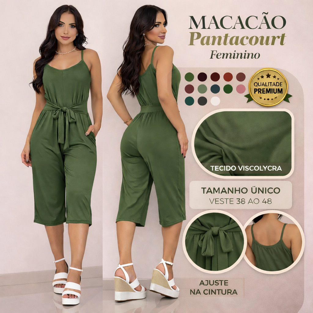 Macacão Feminino Pantacourt Alcinha Malha Viscolycra Tamanho Único 38 ao 46