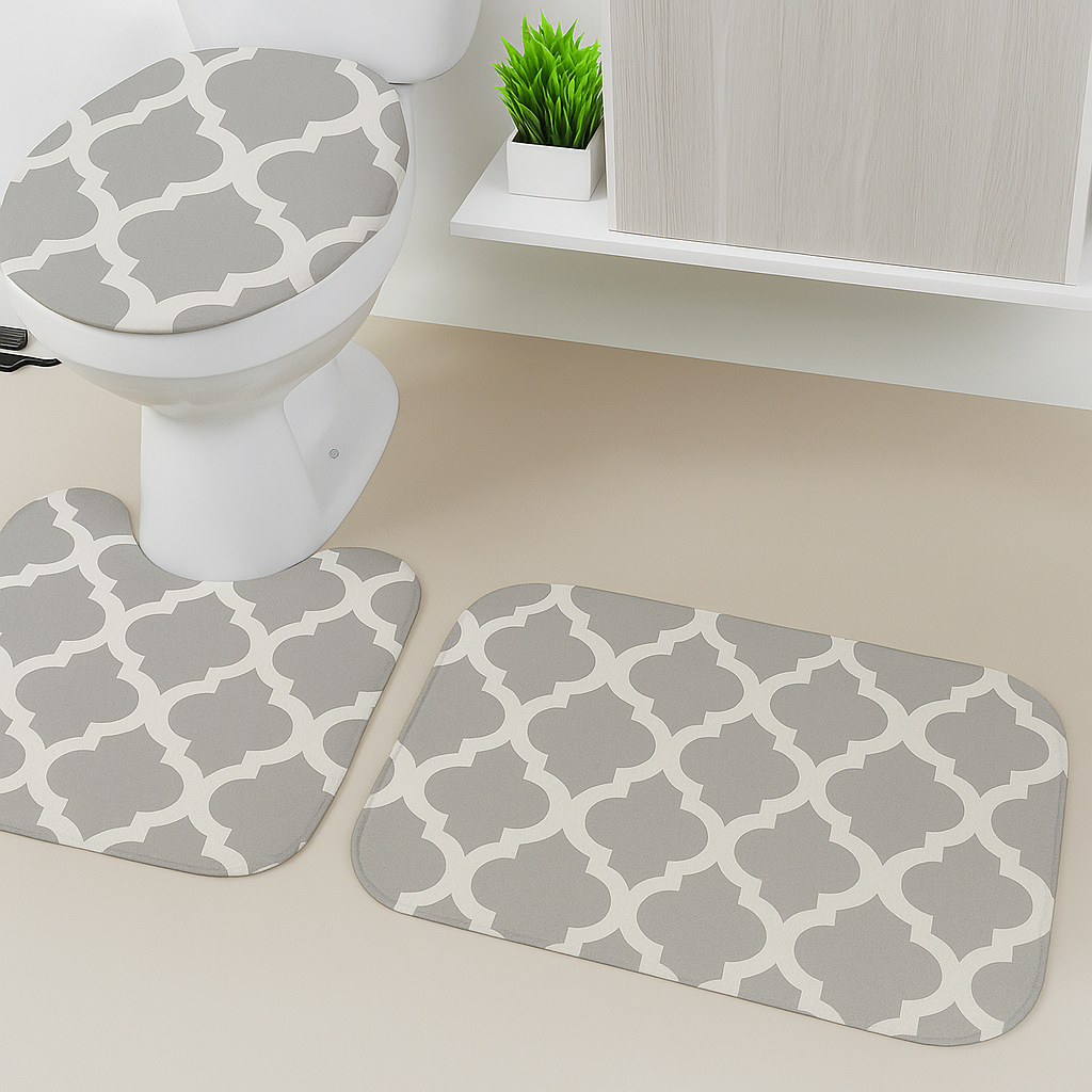 Jogo Tapete Banheiro 3 Peças Antiderrapante Super  Lavável Várias Cores Premium em Oferta na Shopee