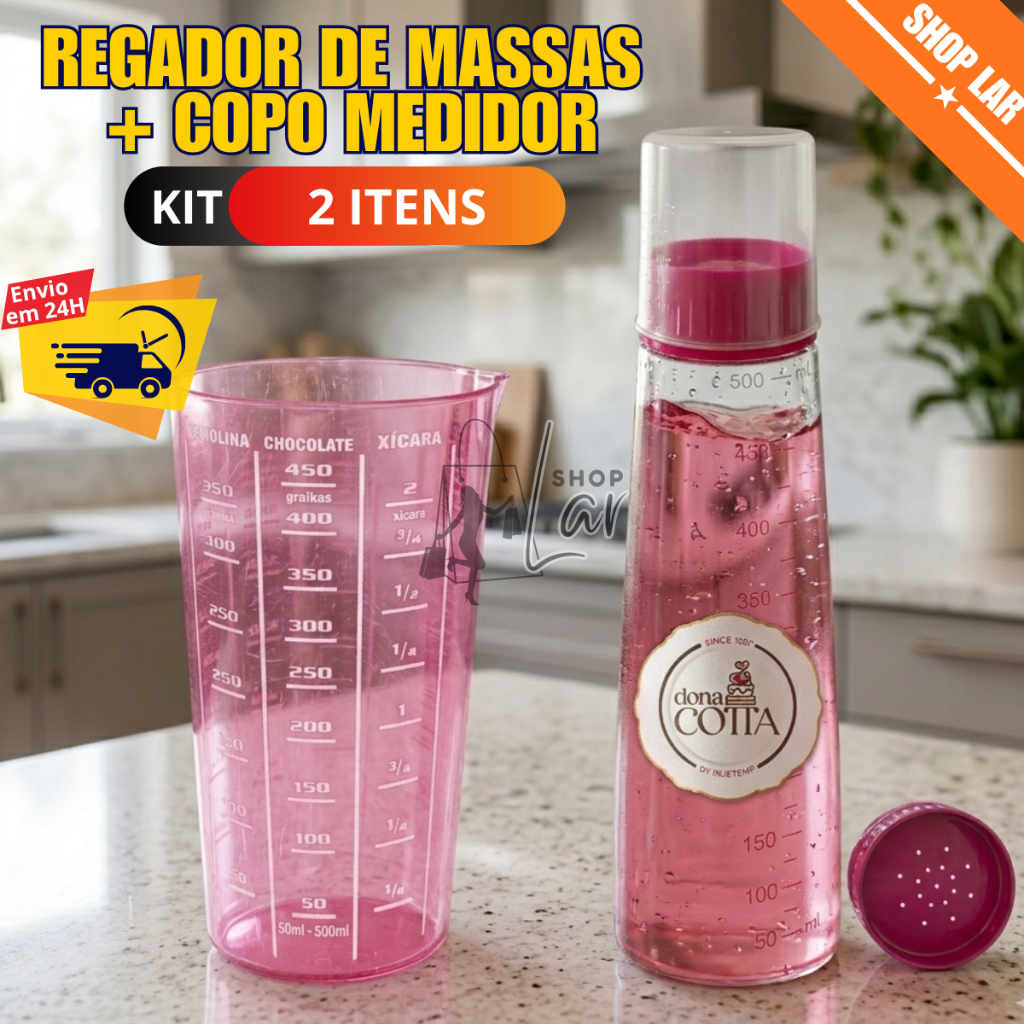 Regador De Massas Kit 1,2 ou 3 Bisnagas,  Umidecedor de Bolo com Chuveirinho Copo Medidor