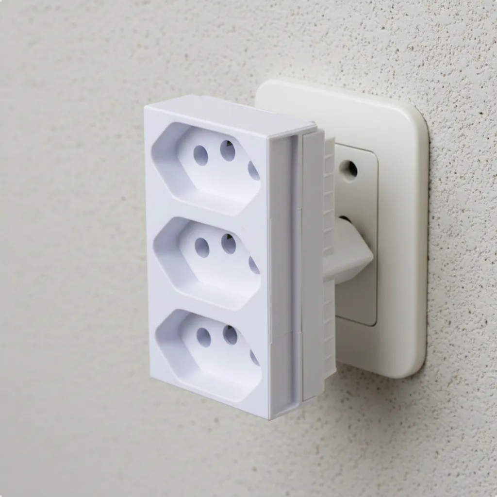 Adaptador De Tomada 3 Saídas 20a Extensor Triplo Tipo T Benjamin Tê Pino Grosso Monobloco 127/220v — imagem 2 de 2