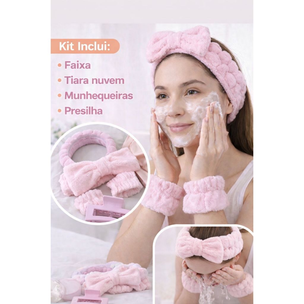 Kit skin care 5 peças para Maquiagem e Limpeza Facial ideal para Presente e Uso Diario