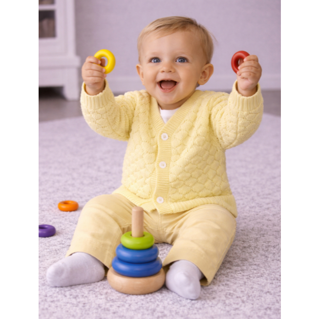 Casaco de Bebê Tricô Amarelo Menina e Menino