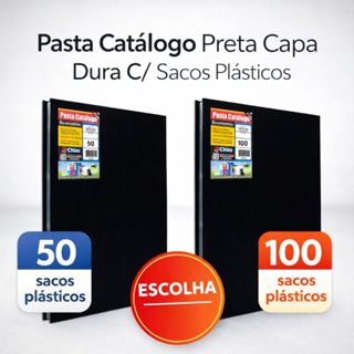 Pasta Catálogo Portifólio Preta Capa Dura Of/A4 com 100 ou 50 Sacos Plásticos Colchete Chies em Oferta na Shopee
