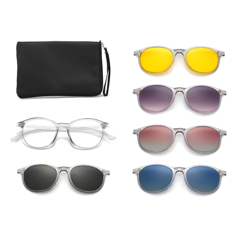 Armação Óculos Clip On 6 em 1 Transparente Polarizado UV400 Unissex Armação Grau Lentes Coloridas Estilo Fashion 9245
