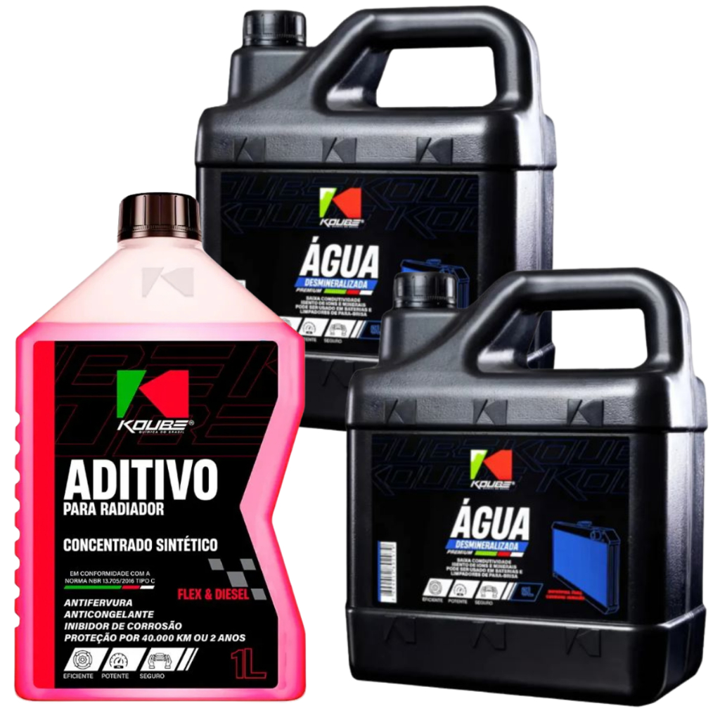 Kit 2 Galão de Água Desmineralizada 5 Litros + Aditivo Radiador Koube